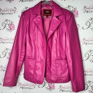 Marc Mattis coat jacket pleather shiny Pink Blazer pockets collar spring fall